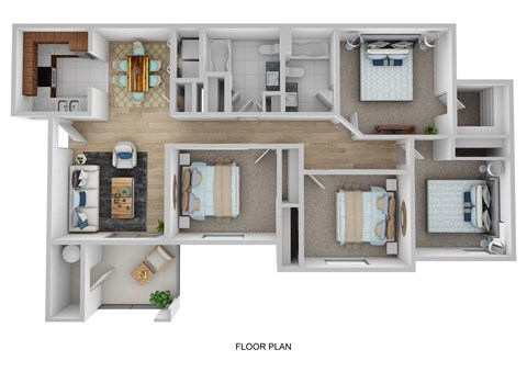 Floor plan for 4 beds, 2 baths, 1283 sqft
